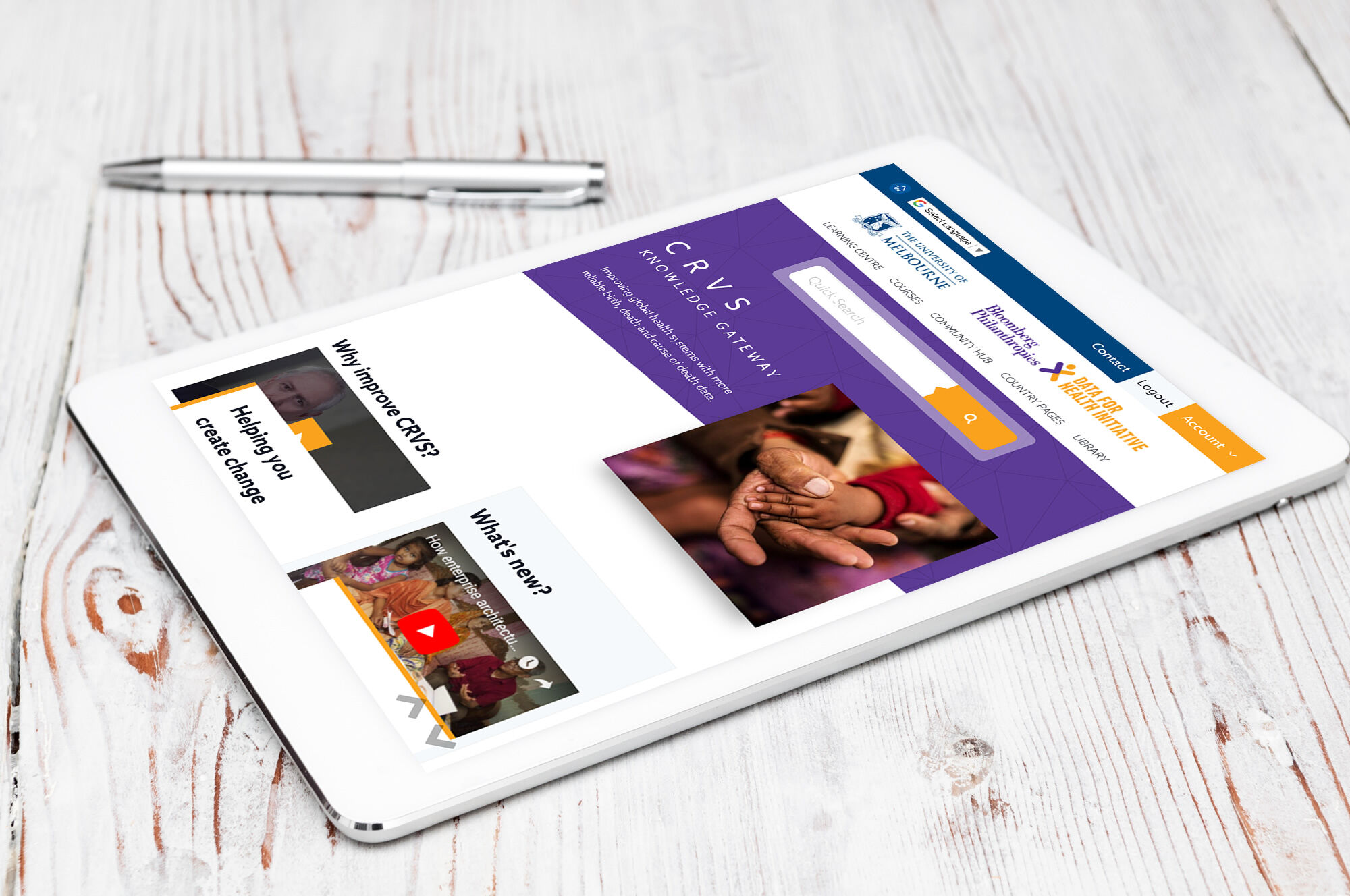 CRVS Knowledge Gateway iPad view